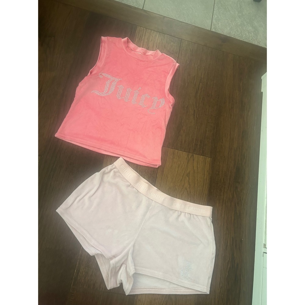 Juicy Couture Pink Velour Rhinestone Sleepwear Set Top S Shorts M Y2K Lounge